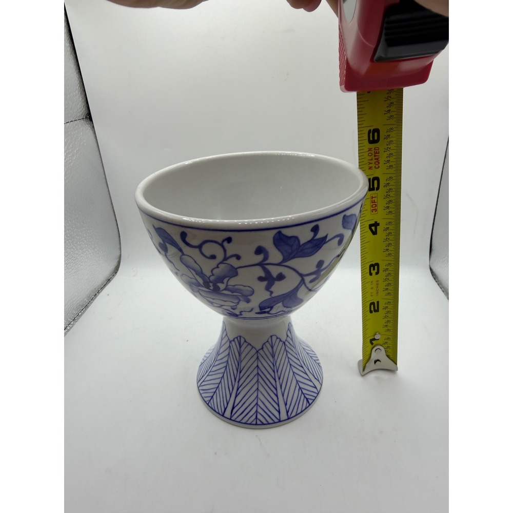Vintage Blue and White Porcelain Pedestal Bowl Floral Footed Compote Dish 5in - Picture 6 of 8